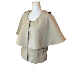 Yest Beige Cape Jacket Front Zip, Wide Collar Adjustable Side Buckles Size 8-10